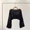 Couverture de protection solaire Col rond Manches extra longues Doux Extensible Protection solaire Pulls Hauts Couleur unie Design ajouré Hauts courts en tricot