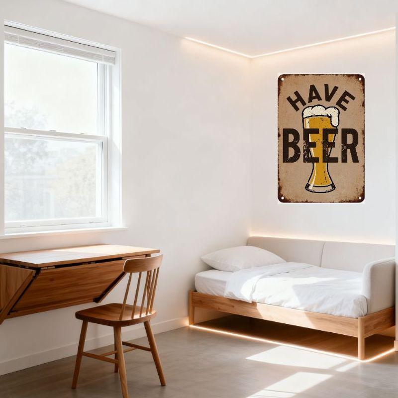 Vintage 'Have Beer' Metal Tin Sign with Rust Edge Retro Pub Style Wall Decor for Bar Cafe Man Cave Home Art Decoration