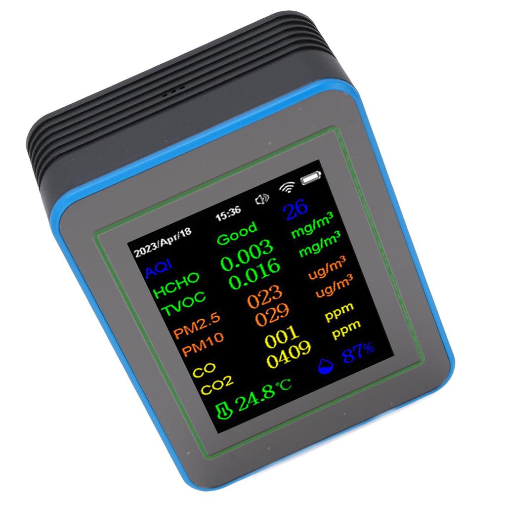 Quality Meter 12 In 1 WiFi CO2 TVOC HCHO Temp Humid Smart Detect Indoor Battery Powered with Time Display