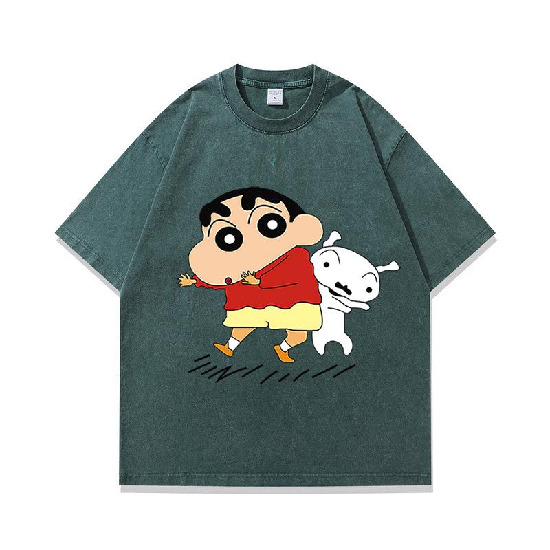 Tide Brand American Retro Fried Color Old Short-Sleeved T-Shirt Japanese Animation Printing Multi-Color Heavy Cotton Half-Sleeve