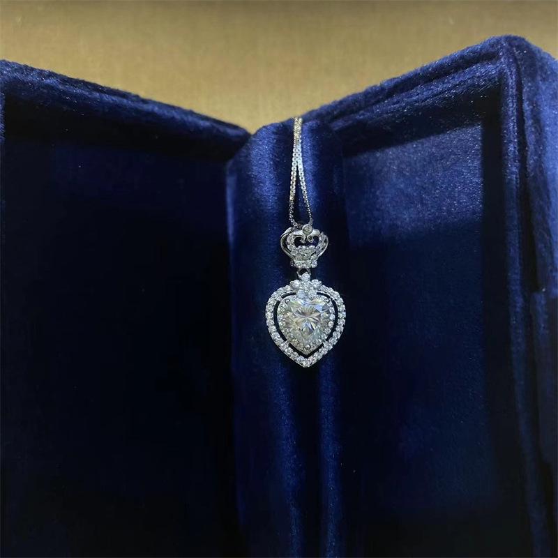 Heart-Shaped 1 Carat Moissanite Pendant Necklace with Certificate and Side Stones, D Color.
