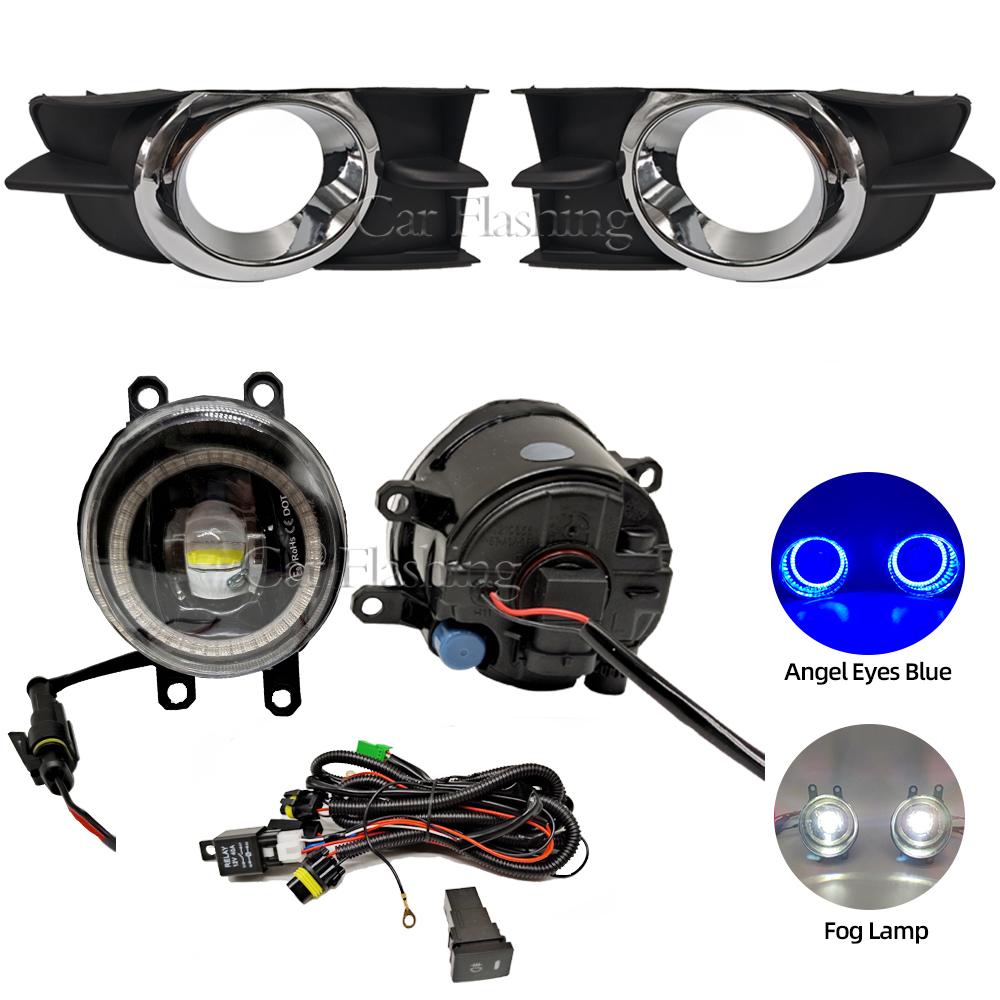 Car LED Fog Light For Toyota 2009 2010 2011 2012 Halogen with Wires Switch Harness Kit Angel Eyes Fog Lamp Cover