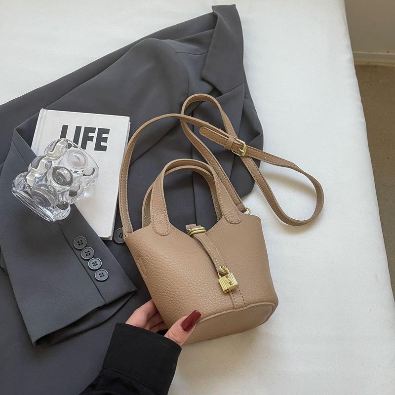 New High-end Lychee Pattern Small Lock Mother Bucket Bag Portable Single Shoulder Oblique Span Women's Bag