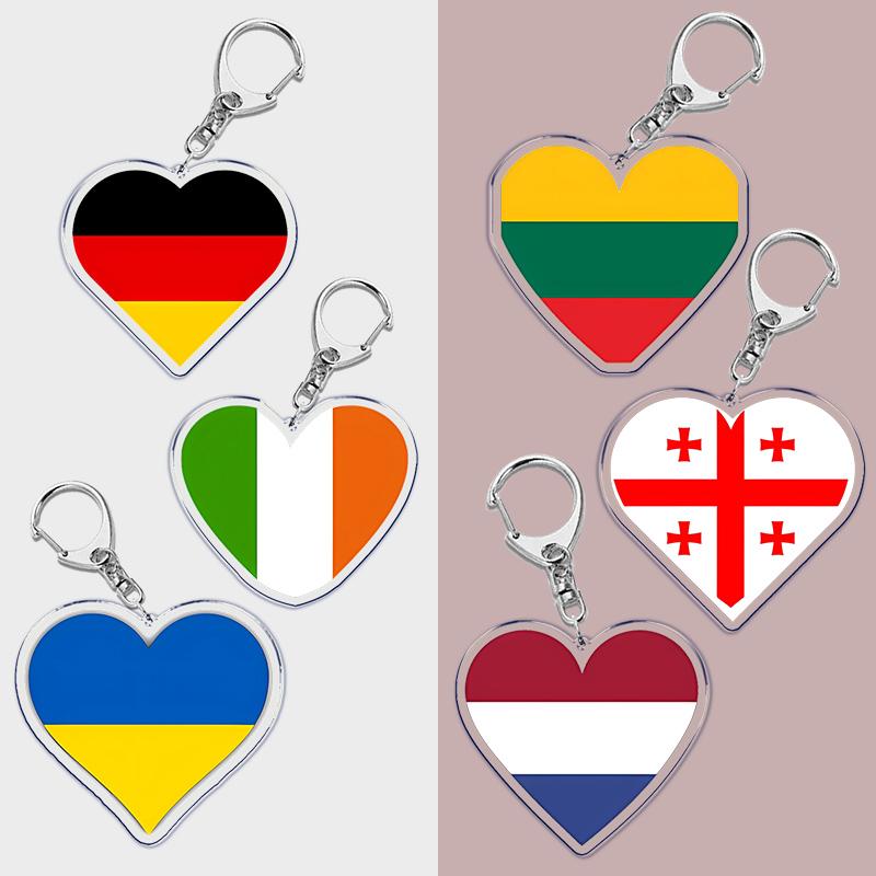France Scotland Germany Country Love Heart Keychains Ring for Accessories Bag Pendant Key Chain Llaveros Ewelry Fans Gifts