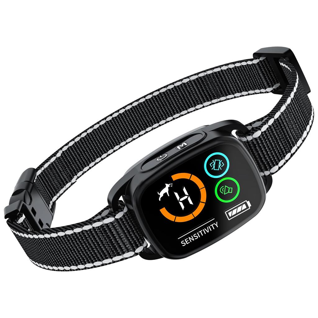 Dog Barking Collar Strong Vibration Modes Intelligent Barking Detection Rechargeable Waterproof IP67 for Small and Large Dogs