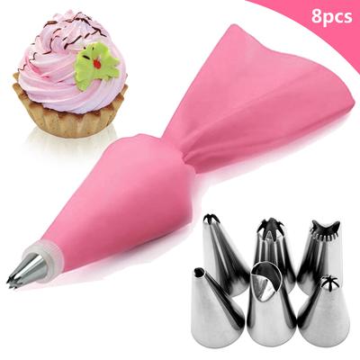 8 PEZZI/sacchetto Sac à poche in Silicone per Glassa e Crema Pasticcera + 6 Ugelli in Acciaio Inox per Torta, Punte per Decorazione Torta Fai-da-te, Strumenti per Pasticceria Fondant