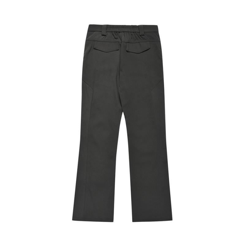 Mens Street Style Solid Color Casual Pants Loose Flared Trousers With Knee Creases Zipper Hem