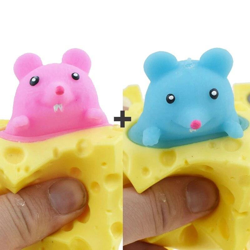 Vyskakovací legrační myš a sýrový blok mačkací antistresová hračka postavičky na schovávanou úleva od stresu fidget dárek pro děti dospělé