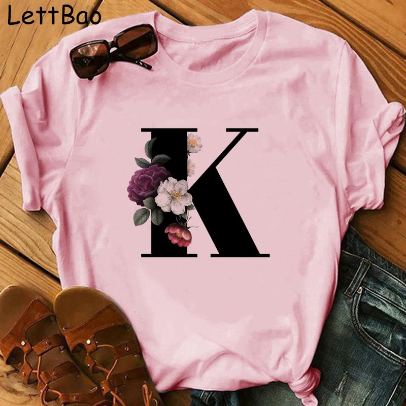 Elegant Vouge Flower Letter Print Women T Sihrt Fashion Comfortable Casaul T Shirt For Women Female