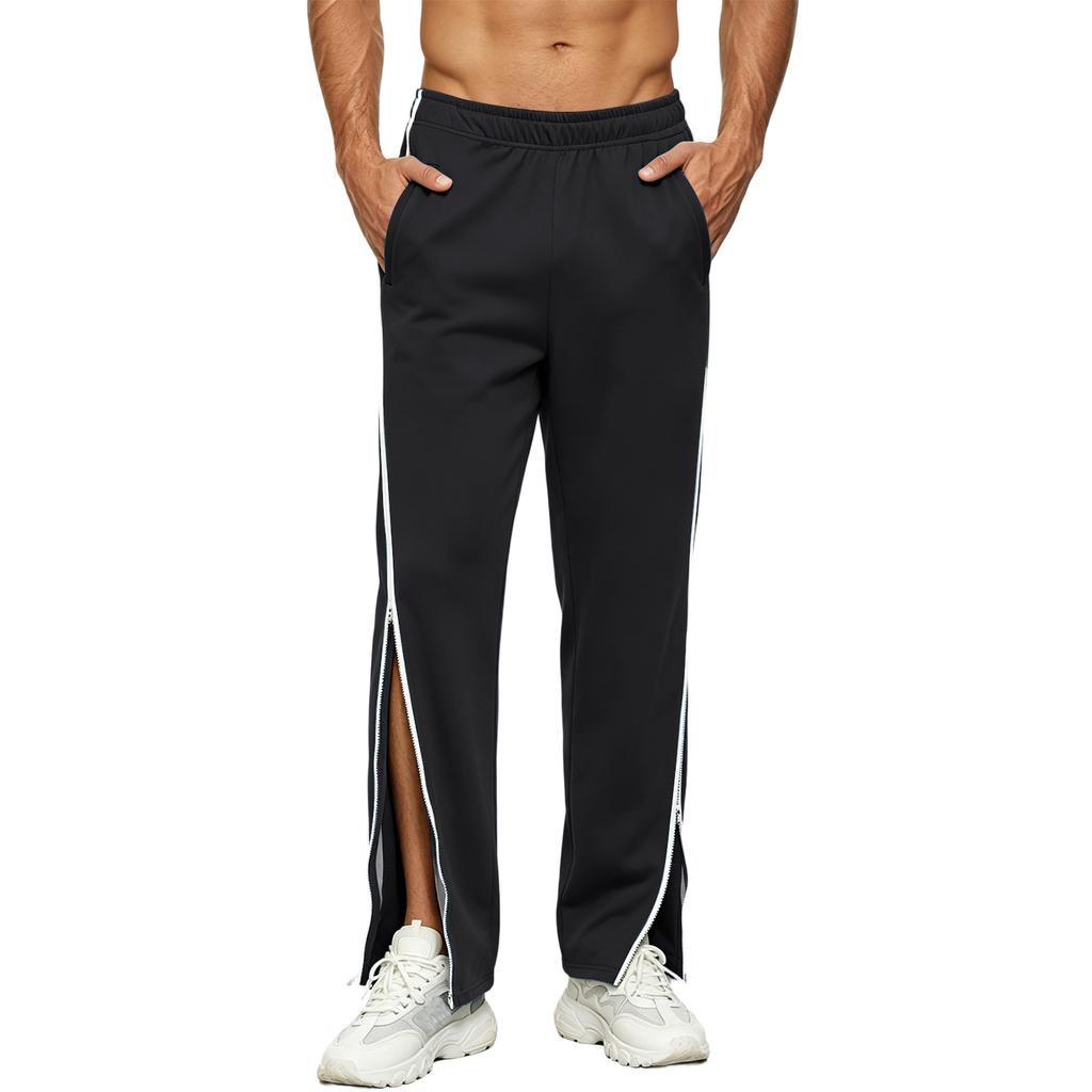 Pantalones de chándal largos para hombre de ajuste relajado con cremallera completa lateral - Joggers casuales de moda con cierre de cremallera