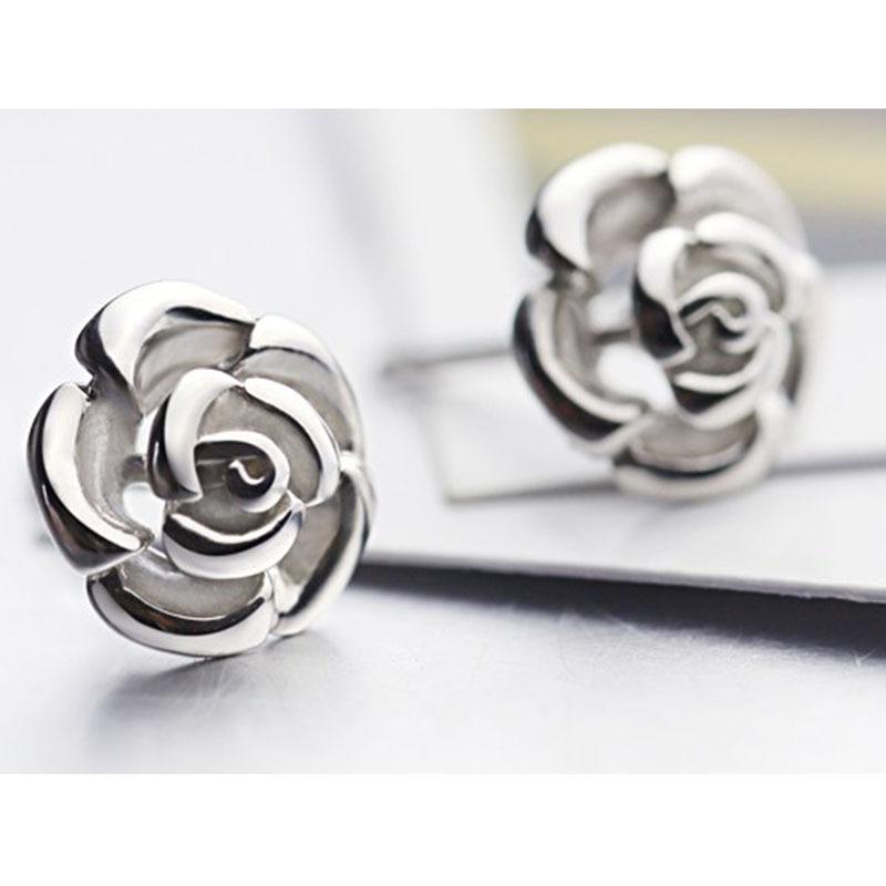 Buyee 925 Sterling Silver Female Stud Earring Elegant Rose Flower Small Earring for Women Fashion Fine Jewelry Earring Gift