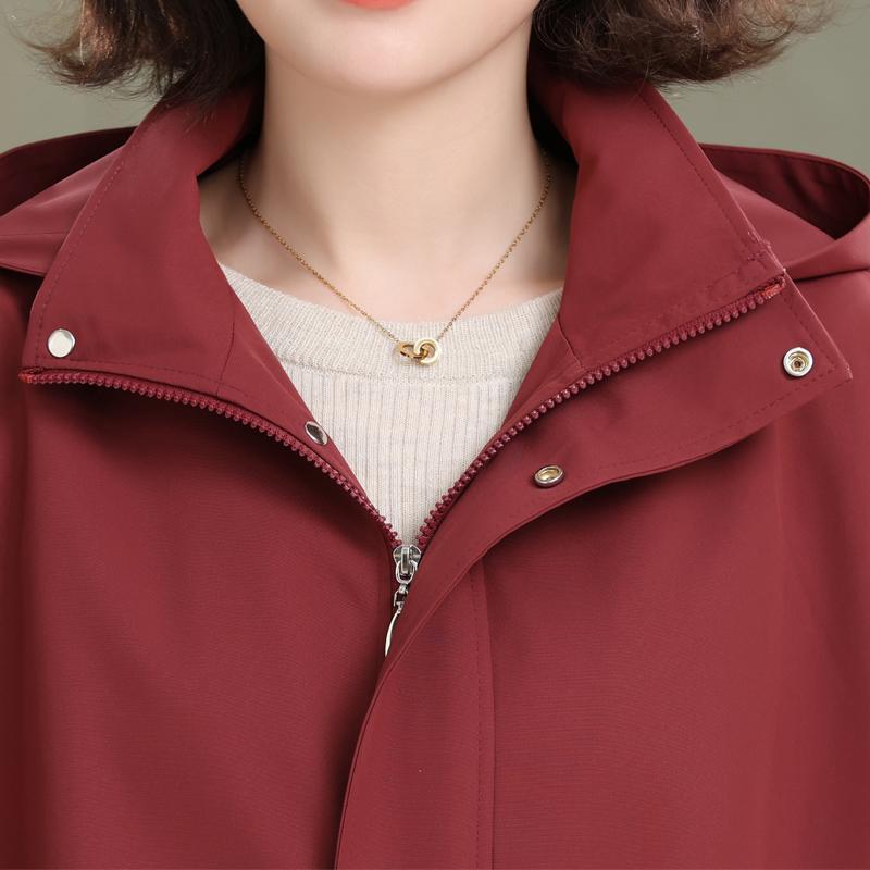 Women's Plus Size Solid Color Hooded Jacket – Drawstring Pocket Windproof Coat (Sizes 3XL-7XL) for Middle-Aged Women