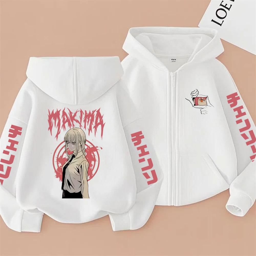Anime Chaaw Man Makima Merch Zipper Hoodie Men Women Manga Casual Oversized Zip Up Jacket Coat Male Fashion Vintage Hoodies