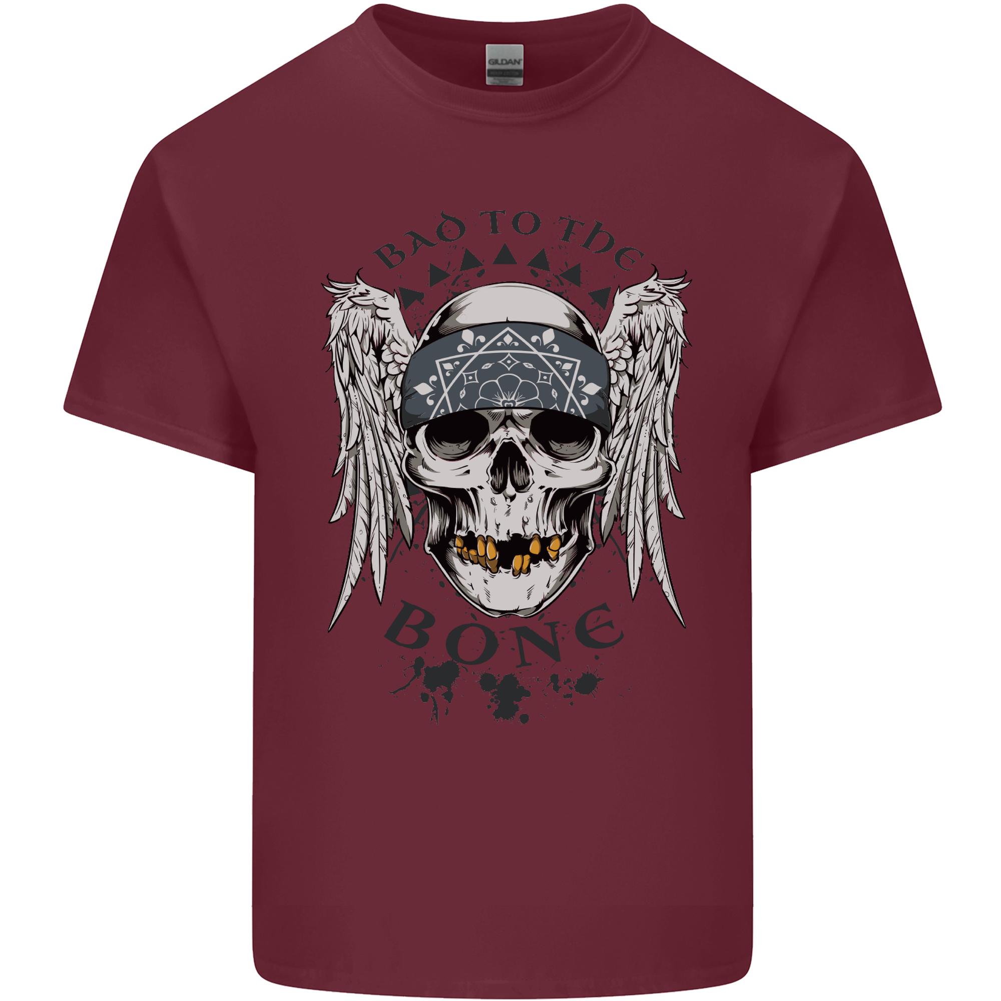 Bad to the Bone Biker Skull Angel Motorbike Unisexs Light Cotton TShirt S