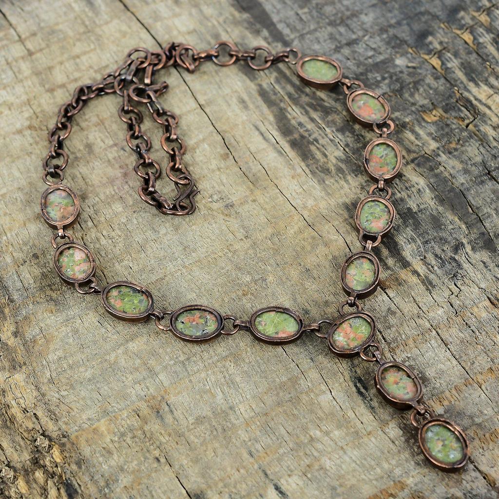 Unakite Necklace Electroformed Copper Adjustable Chain Necklace Gemstone Copper Jewelry Anniversary Gifts Handmade Necklace Designer Jewelry
