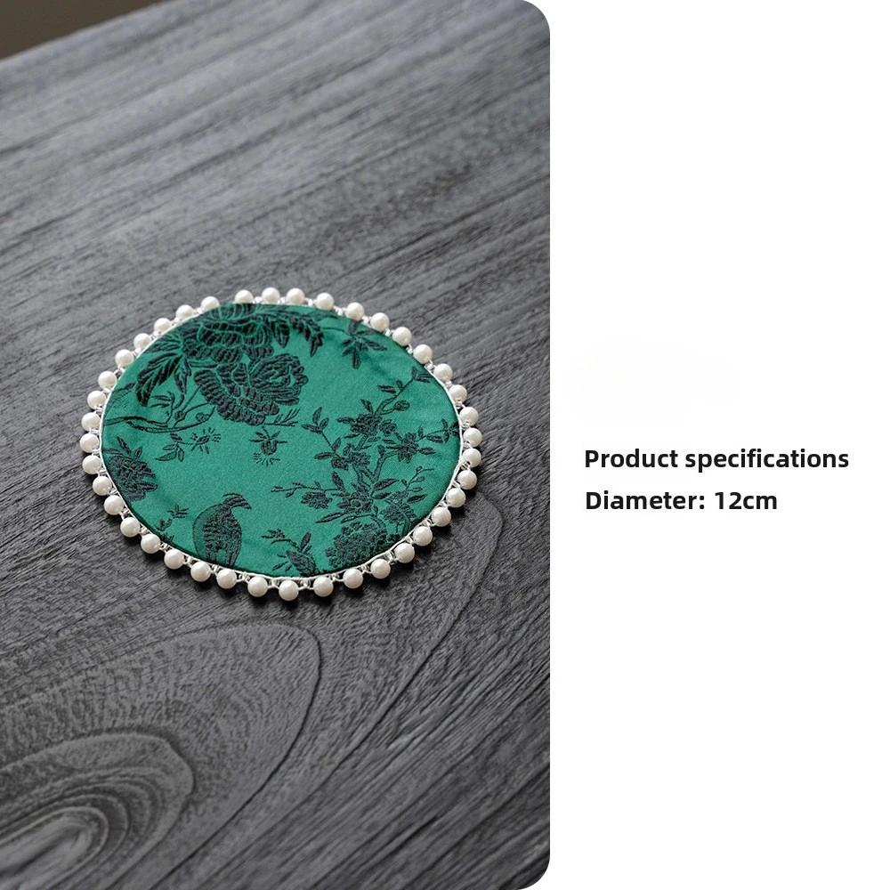 New Chinese Style Brocade Tea Mat Green Zen Double Sided Pad Elegant One Person Tea Table Runner