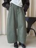 Xu Man Damen Frühling Koreanischer Arbeitskleidungsstil Halbelastischer Bund Laternen-Cropped-Hose