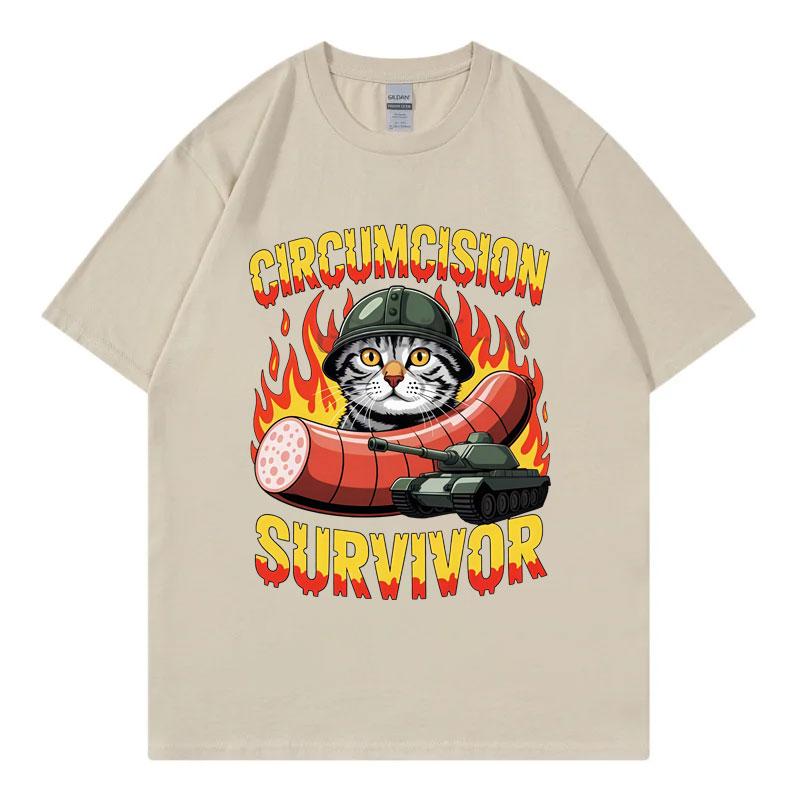 

Circumcision Survivor Funny Cat Meme Graphic T Shirts Harajuku Y2k Short Sleeve Tshirts Unisex Women Casual Loose Cotton Tshirt 2XL