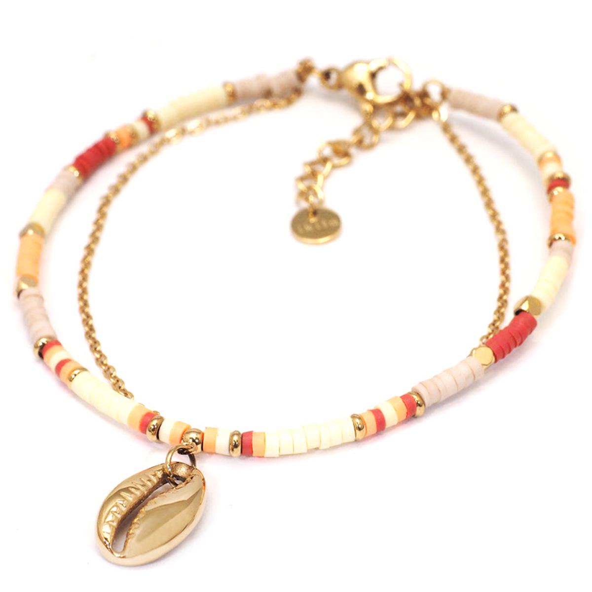 

Les Trésors De Lily [Q8726] - Дизайнерский браслет Сталь Cowrie розовое оранжево-бежевое золото - 11x8 мм (2 ряда)