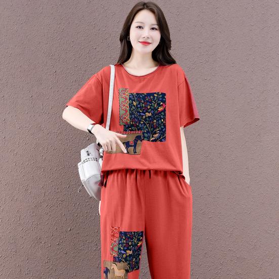 2 pezzi/set O-Collo manica corta abito casual tasche elastiche in vita stampa da donna top pantaloni corti Activewear streetwear