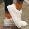 Women's Plus Size Sports Shoes Thick Flat Sole Solid Color Casual Single Shoes Front Lace Up PU Board Sneaker Shoes 36-43