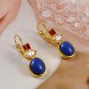 Vintage Lapis Lazuli Dangle Earrings for Women Gold Plated Garnet Square Drop Earrings with Baroque Pearl Hypoallergenic Lightwe