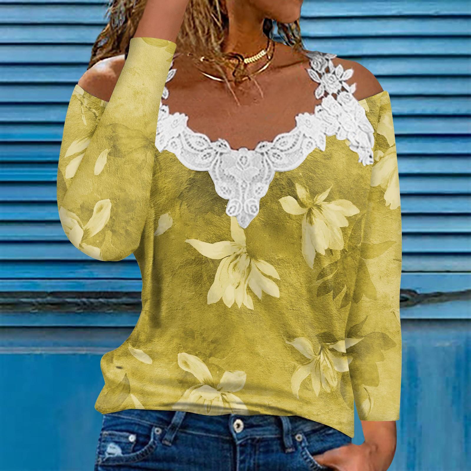 

Модный кружевной пуловер с V-образным вырезом, длинный рукав, цветочный принт, повседневная футболка XL арбуз красный