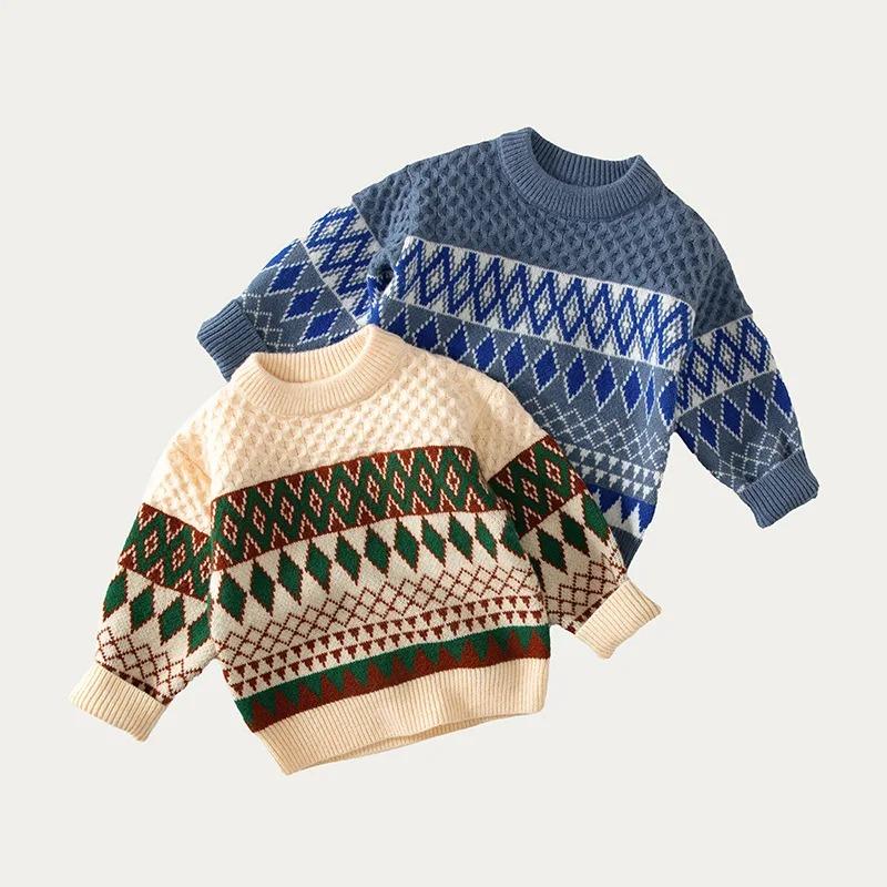 

Пуловеры для детей, осенне-зимний повседневный универсальный детский свитер с принтом для младенцев, теплый трикотаж с круглым вырезом, зимняя одежда для малышей