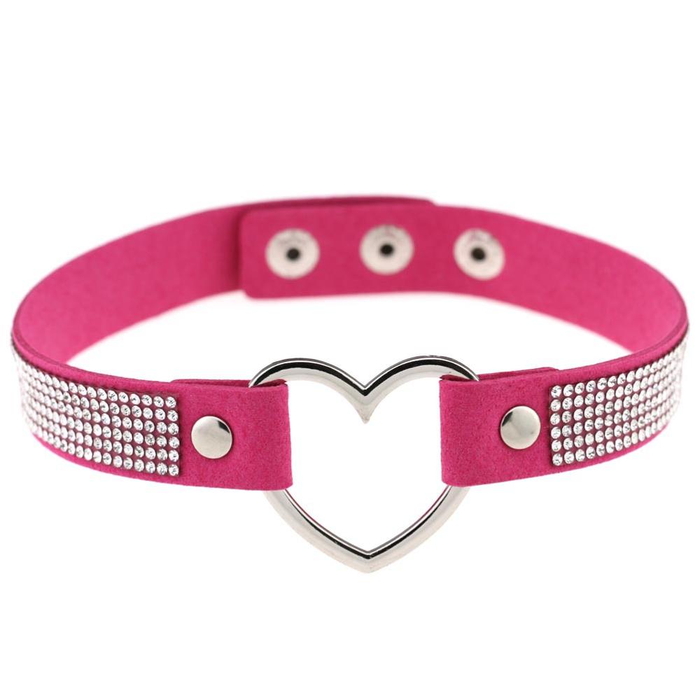 Black Leather Heart Rhinestone Choker Necklace Women Crystal Choker  Statement Chocker Collar Fashion Jewellery