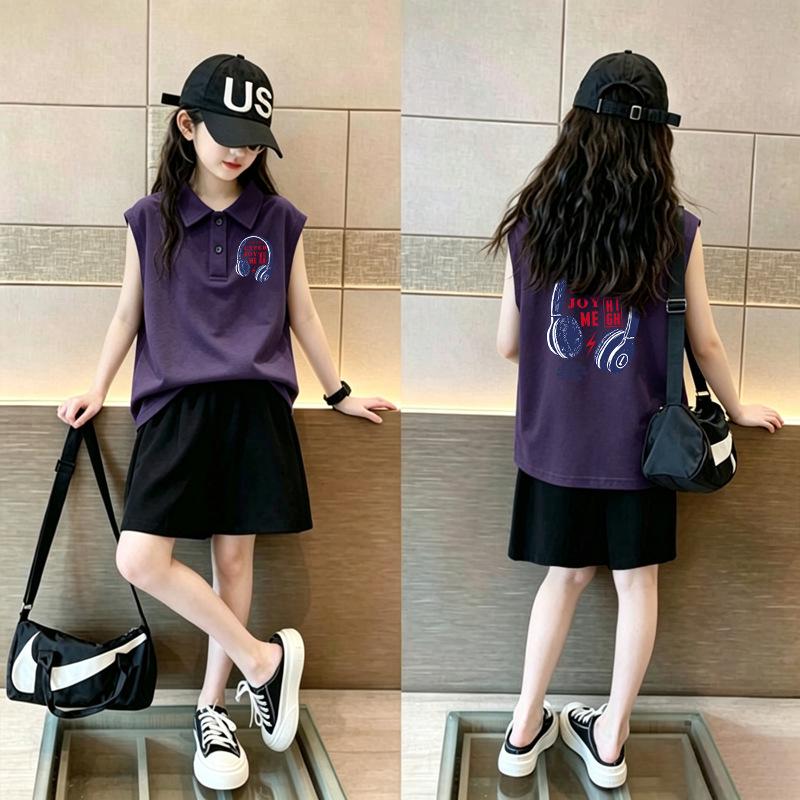 Girls' Korean Style Cotton Polo Collar Vest - Summer New Arrivals, Medium & Large Sizes, Casual Sleeveless Lapel T-shirt