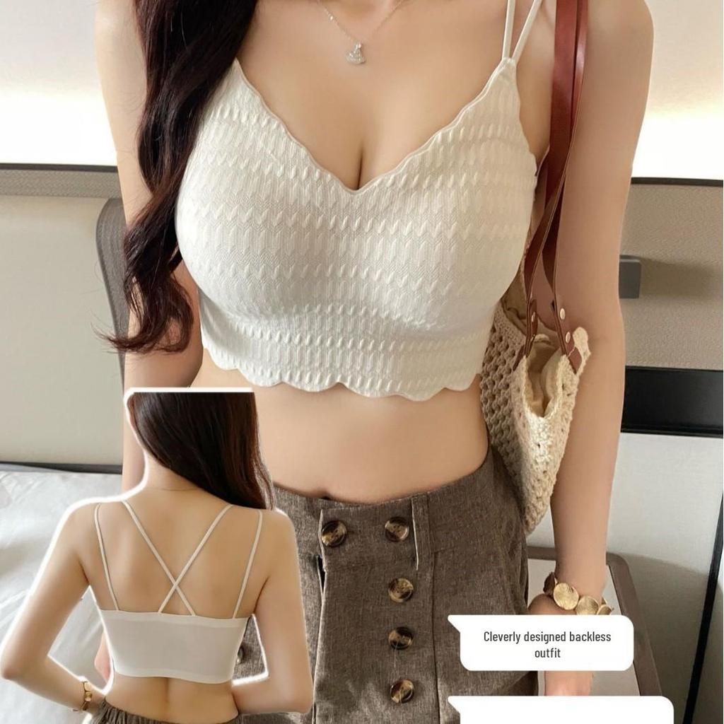 Women's Lace Backless Cross Strap Camisole Bra