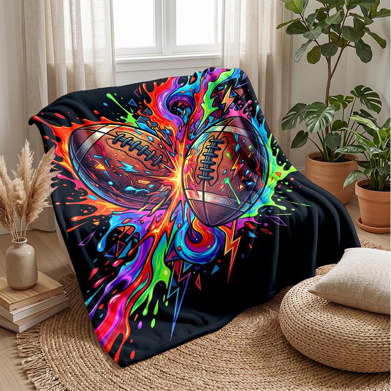 Football Action Painting Theme blanket Lightweight Warm Flannel Blanket Decorative Throw Blanket for Home Decoration