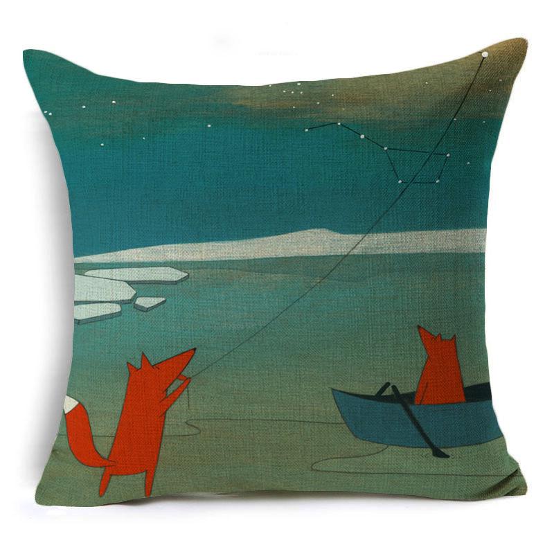 Cute Hand-painted Cartoon Small Animal Linen Pillow Pillow Cover Cartoon Love Red Fox Cushion Cover