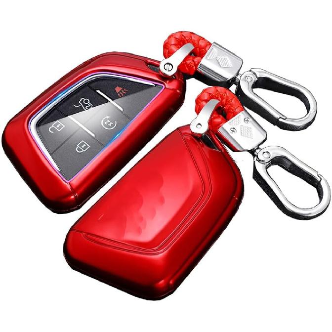 

For Cadillac Key Fob Cover Carbon Fiber Pattern Key Case for 2022-24 2025 Cadillac Escalade CT5 CT6 5 6 Button Keychan красный
