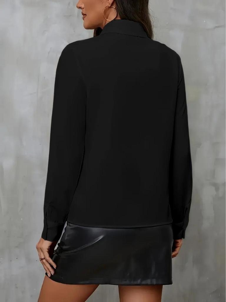 Women's White Ruffle Long Sleeve Professional Shirt - European & American Style