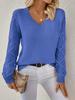Spring/Autumn Long Sleeve Hollowed Out Knit Sweater Women's Pullover Crochet Flower Pile Loose V-Neck Base Top