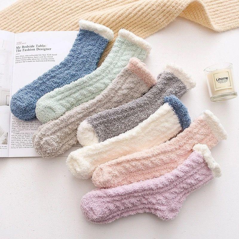 Coral Velvet Socks Women's Postpartum Sleep Autumn and Winter Mid-tube Home Lined Velvet Thickened Moon Socks Plush Floor Socks