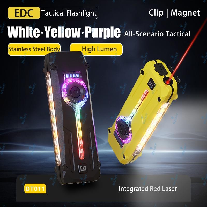 Slim EDC Flashlight Dual Direction Metal Clip Magnetic Body Three Light Modes RGB Laser Pointer 7 Color Changing Function Gift