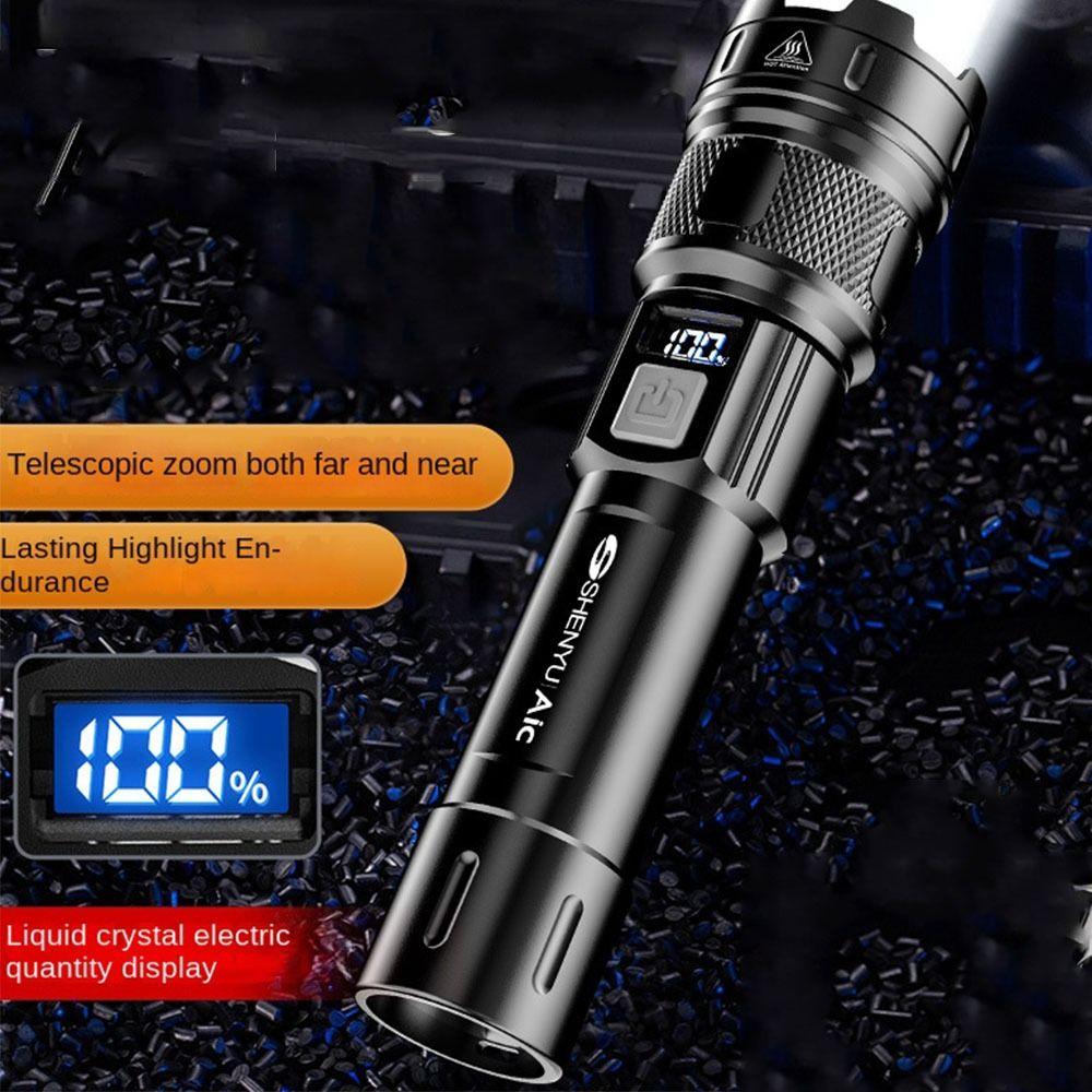 High Power Telescopic  Zoom Torch Powerful Camping Light LED Display  Flashlight  Hiking