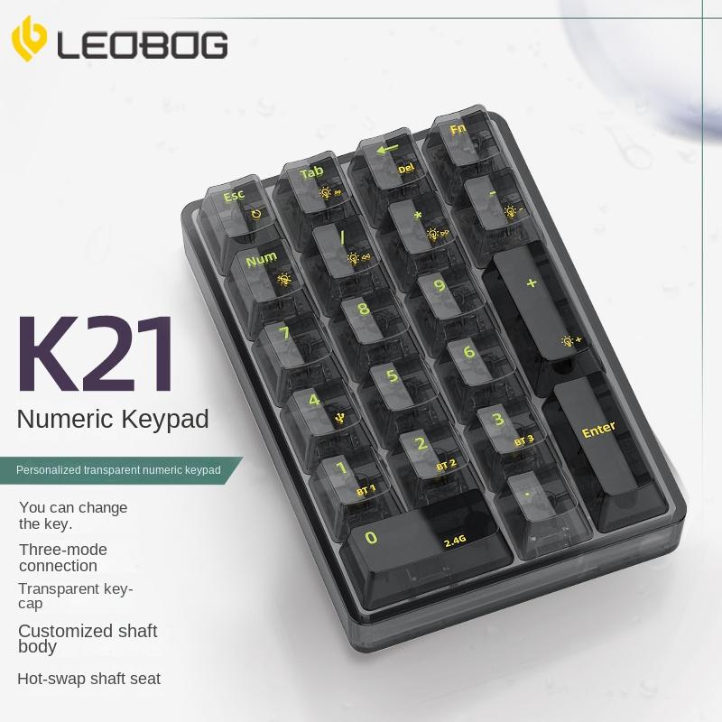 

LEOBOG K21 Беспроводная трехрежимная прозрачная внешняя цифровая клавиатура Механическая индивидуальная панель с возможностью горячей замены Bluetooth Transparent black Ice soul axis