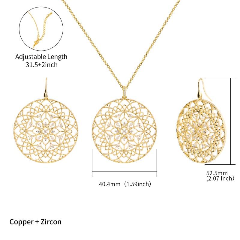 Ethnic Style Disc Earrings for Women Inlaid with Zircon Summer High-end Color-fading Necklace Jewelry Set
