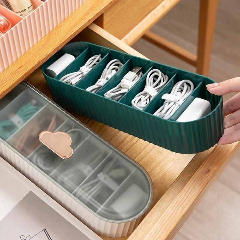 Mobile Phone Charger Charging Cable Power Cord Compartment Storage Box Desktop with Cover Socks Underwear Organizer Box