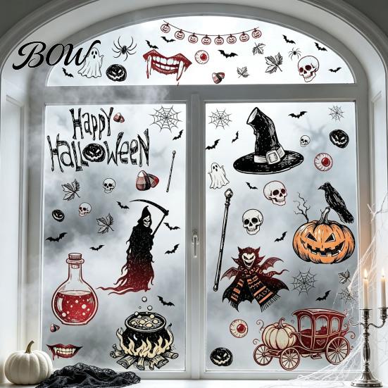 Spooky Party Decorations for Home 9PCS Halloween Static Window Stickers, Gothic Silhouette Decals, Reusable Retro Horror Stickers Waterproof PVC Glass