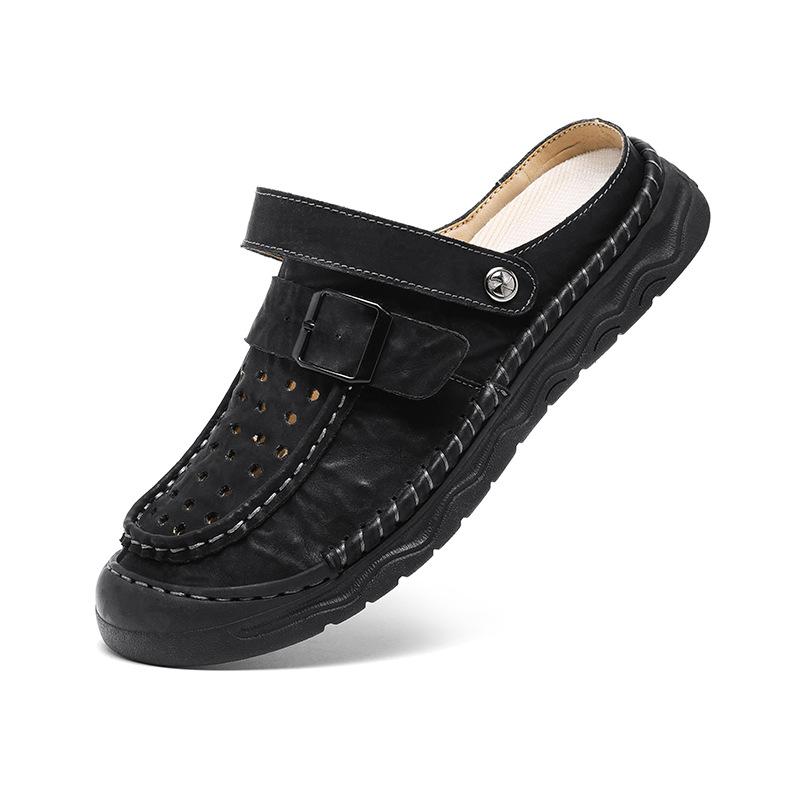 Sports Beach Shoes Men's Outdoor Soft Soled Leather Sandals Men's Solid Color Fashion Designer Shoes Men's Versatile Slippers