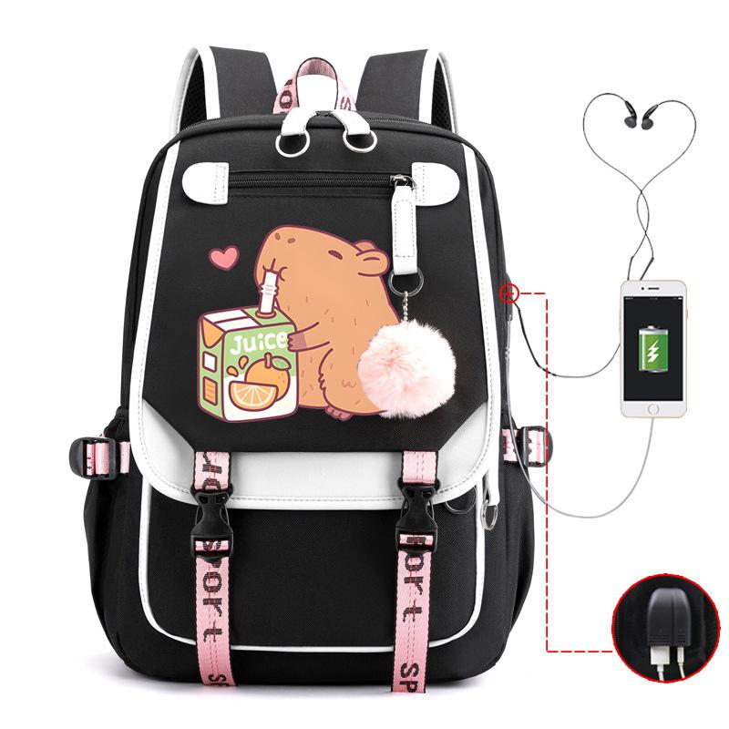 Kapibara Cute Printed USB Port Multi-function Leisure Travel Backpack