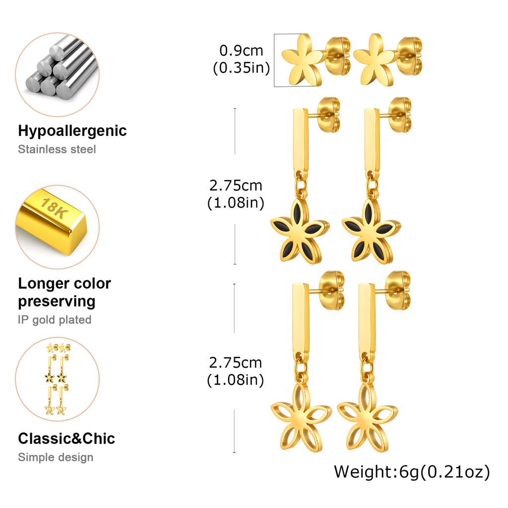 3 Paar Blume Ohrstecker für Damen, Goldfarbene Edelstahl Geometrische Ohrringe, Modisches Set Schmuck Geschenke