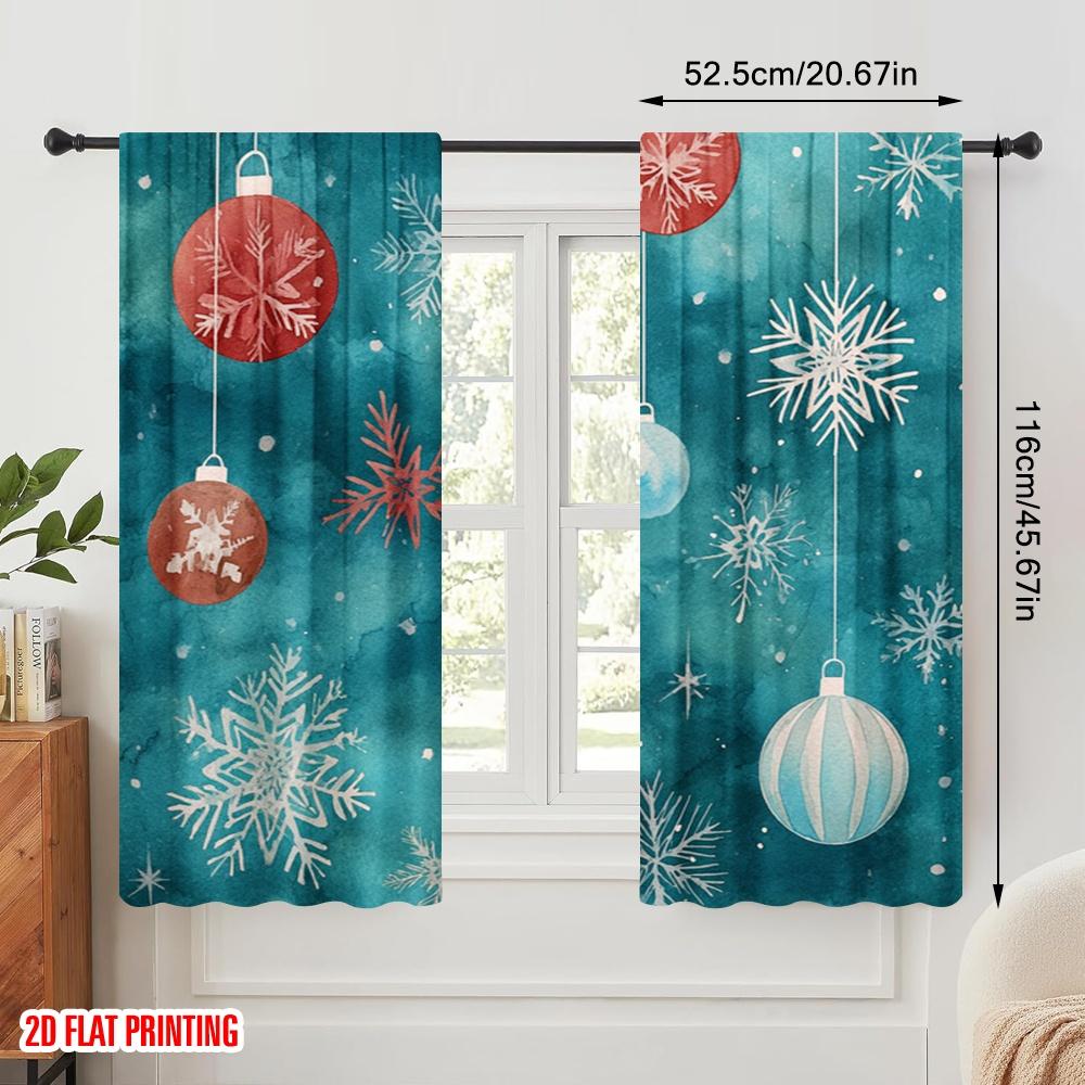 2pcs,2D Plane Printing Curtains Digital Printed Snowman and Christmas Gifts Versatile Polyester Fabric (without Rod) Decorations