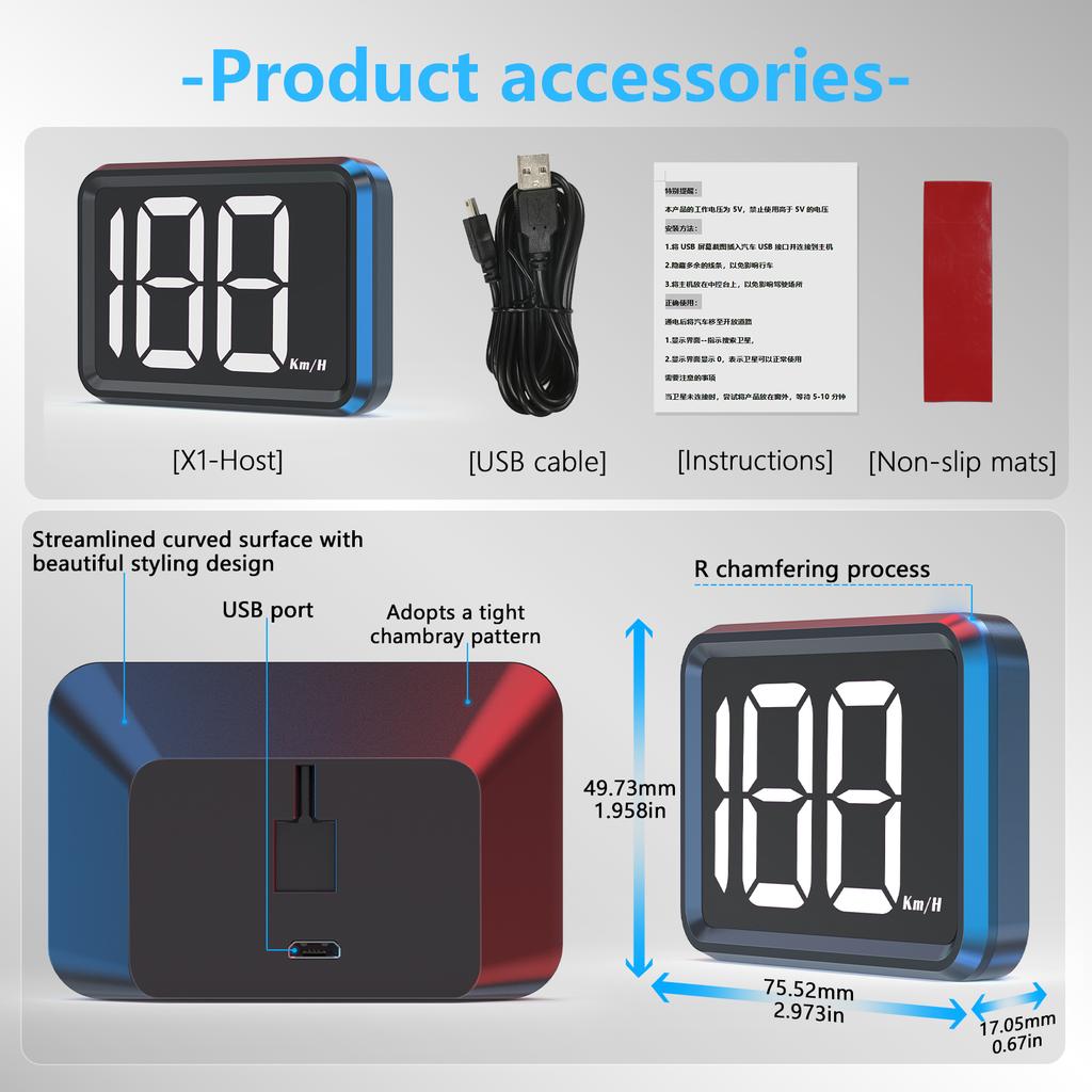 X1 GPS For HUD Speedometer KMH Speedometer For All Cars Head Up Display White/Green Light Big Font Plug and Play Auto Electronic