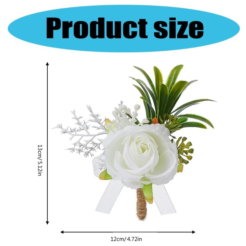 Pack of 6 White Artificial Rose Boutonniere Pin Elegant Bridals Brooch Wedding Groomsmen Accessories Suit Decoration