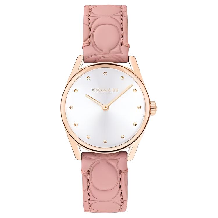 COACH watch quartz movement cowhide strap 28mm silver dial women s watch 30 meters waterproof 14503210 серебряный